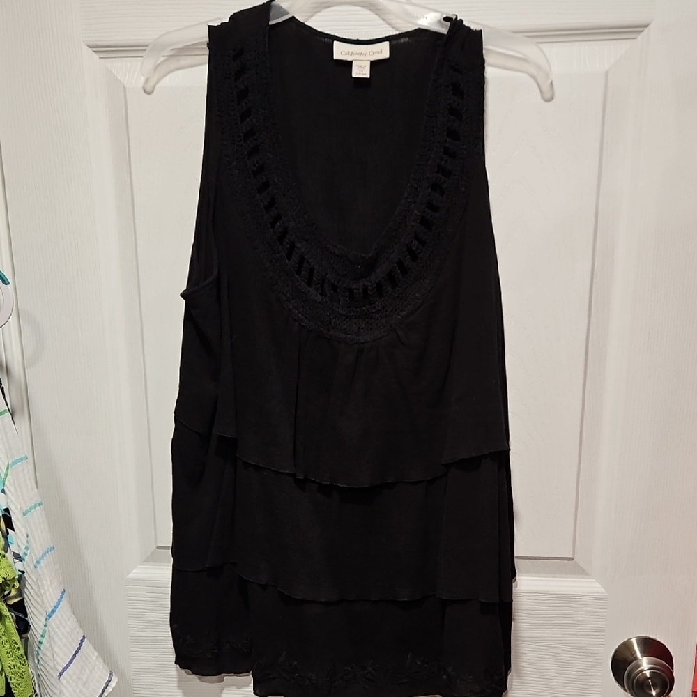 Coldwater Creek Black Layered Crochet Trim Tank Top
